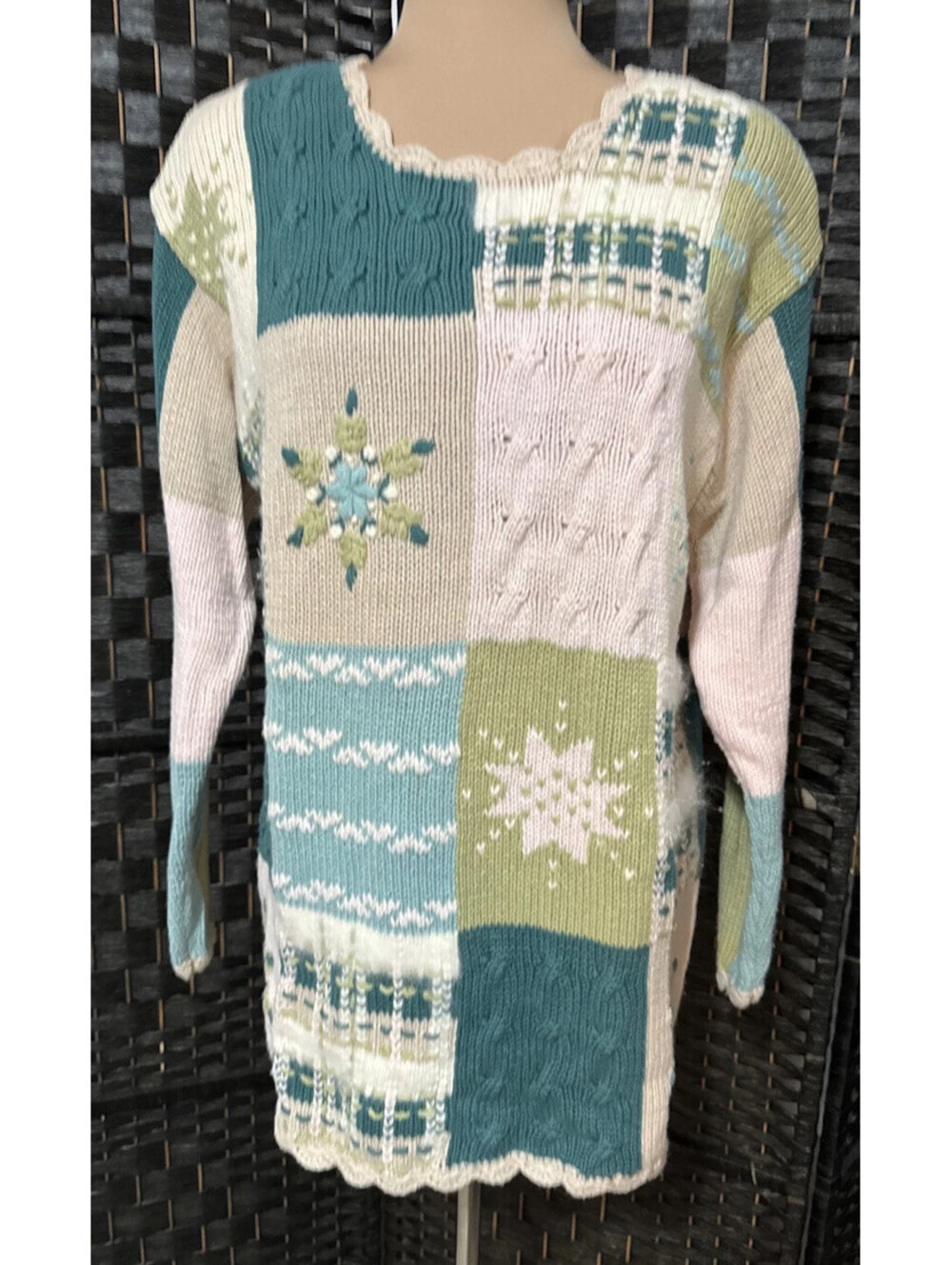 Vintage Sweater Women Medium Pastel Fair Isle Color Block Cottagecore Y2K Tunic